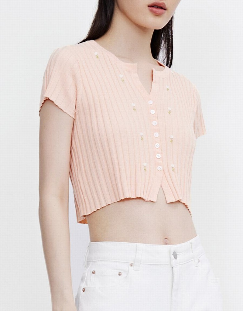 Cardigan Urban Revivo Flower Cropped Knit Top Femme Rose | IRV4160CV