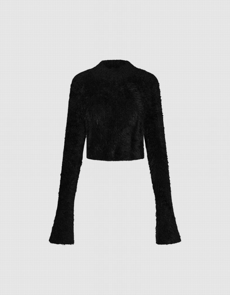 Cardigan Urban Revivo Furry Turtle Neck Tricoté Femme Noir | VZY4974NQ