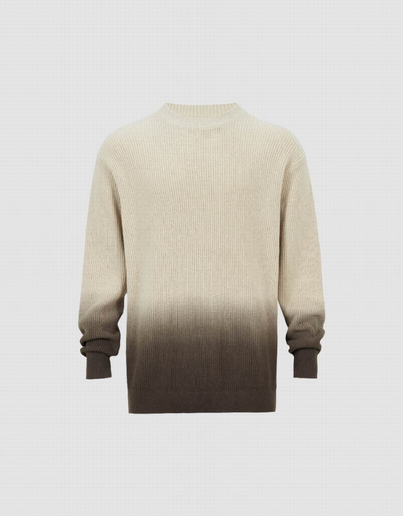 Cardigan Urban Revivo Gradient Crew Neck Tricoté Homme Beige | OOI8910NP