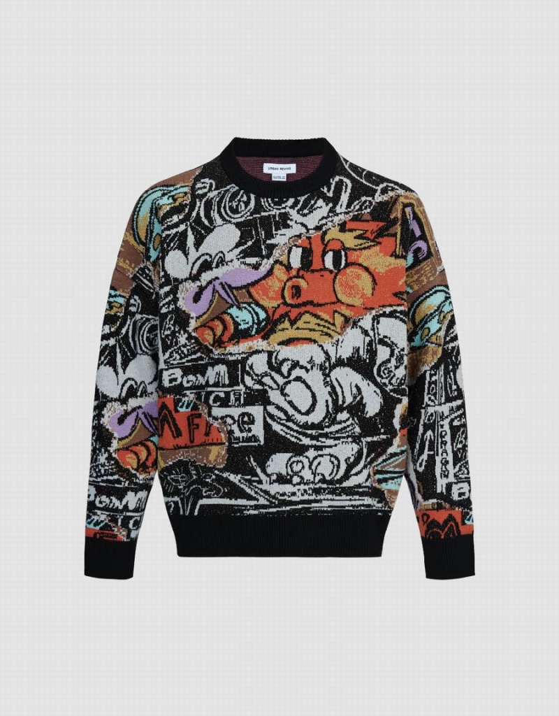 Cardigan Urban Revivo Graphique Printed Tricoté Homme Multicolore | JIO9324TA