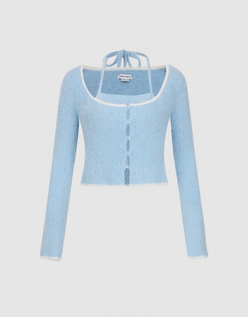 Cardigan Urban Revivo Halter Neck 2 In 1 Tricoté Femme Bleu | XMO7014HH