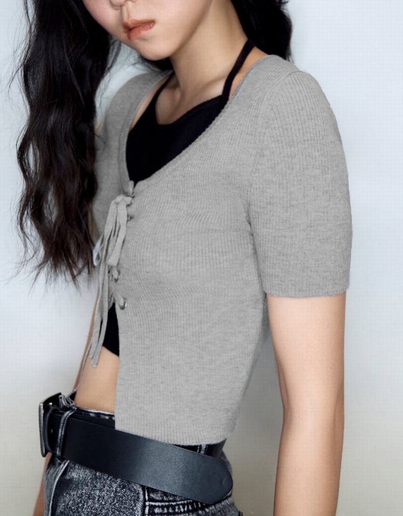 Cardigan Urban Revivo Halter Neck 2 In 1 Tricoté Femme Grise | SII6756ZS