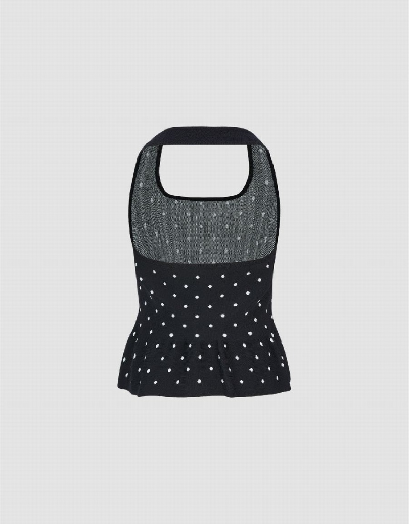 Cardigan Urban Revivo Halter Neck Polka Dot Tricoté Top Femme Noir | GGN355JG