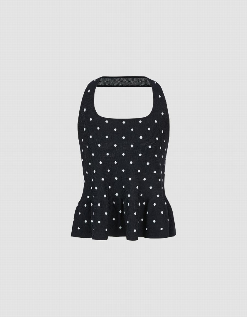 Cardigan Urban Revivo Halter Neck Polka Dot Tricoté Top Femme Noir | GGN355JG