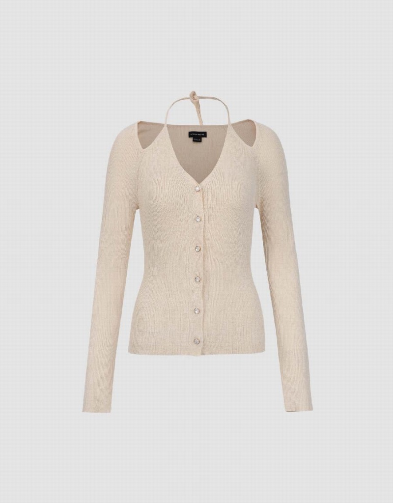 Cardigan Urban Revivo Halter Neck Raglan Sleeve Tricoté Femme Beige | QMJ7349FZ
