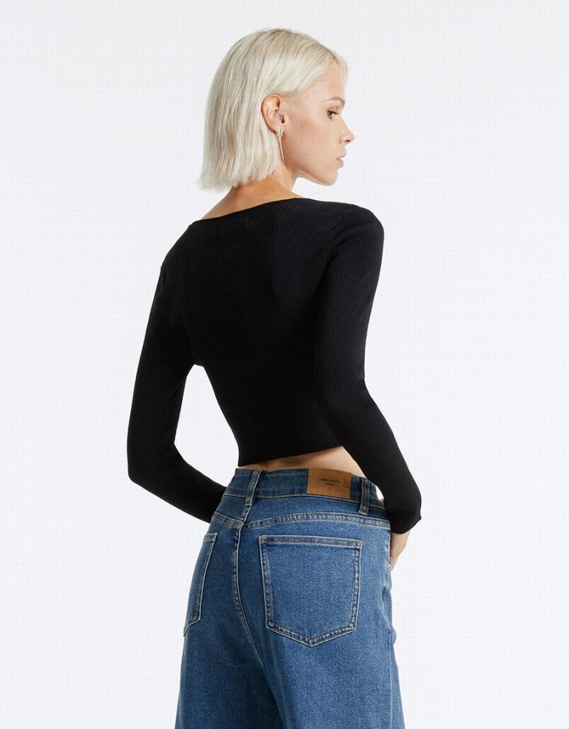 Cardigan Urban Revivo Knit Top With Ring Detail Femme Noir | DEI7826XX