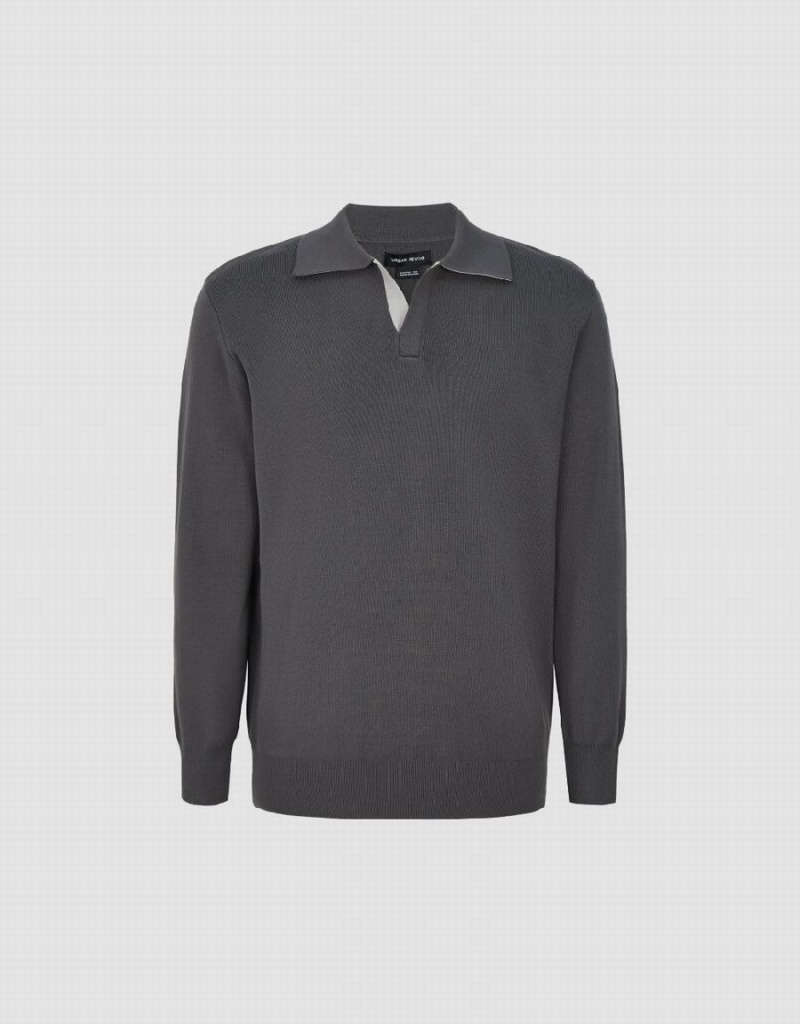 Cardigan Urban Revivo Lapel Tricoté Homme Grise Foncé | AYA9348BJ