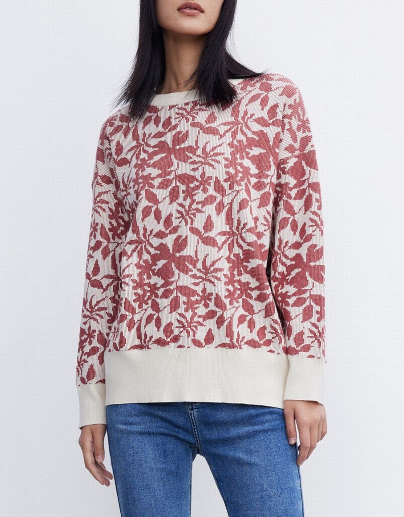 Cardigan Urban Revivo Leaves Pattern Knit Top Femme Marron | KHF3580GS