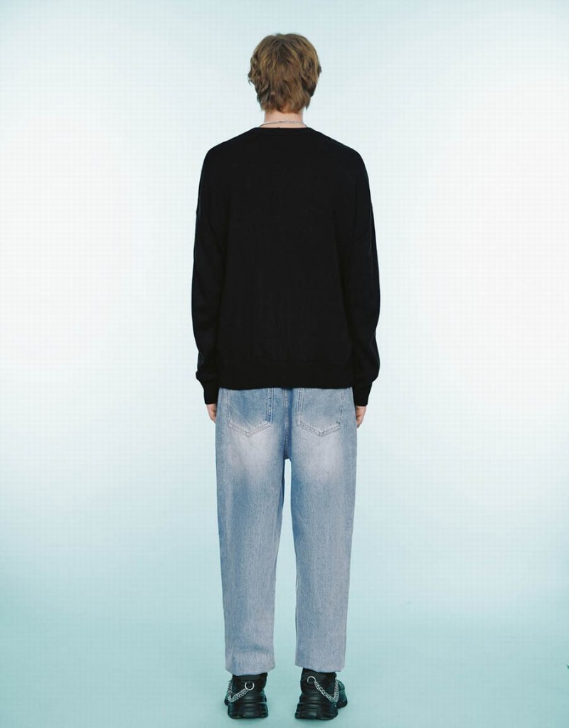 Cardigan Urban Revivo Letter Embroidered Tricoté Homme Noir | QHP7150TB