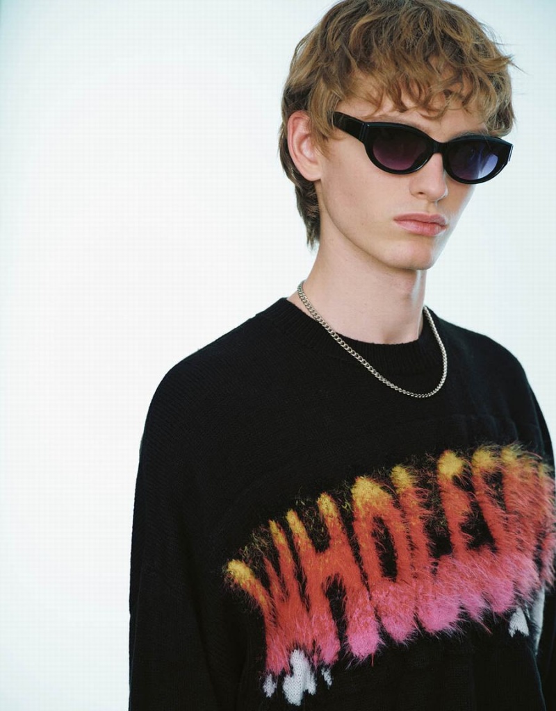 Cardigan Urban Revivo Letter Embroidered Tricoté Homme Noir | QHP7150TB
