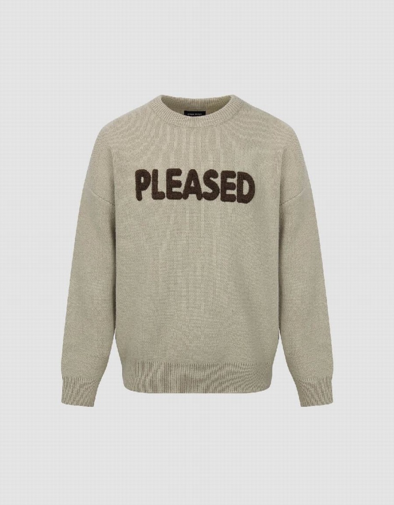 Cardigan Urban Revivo Letter Printed Crew Neck Tricoté Homme Kaki | OHC7577BE