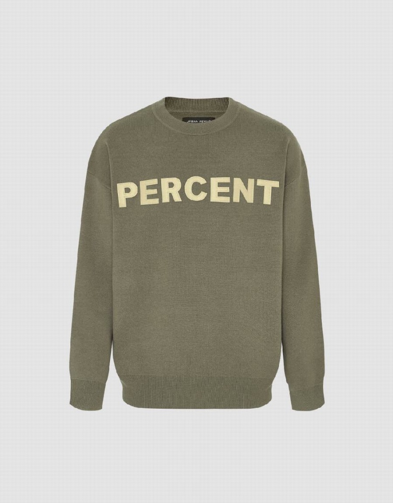 Cardigan Urban Revivo Letter Printed Tricoté Homme Vert | PBJ5478ZM
