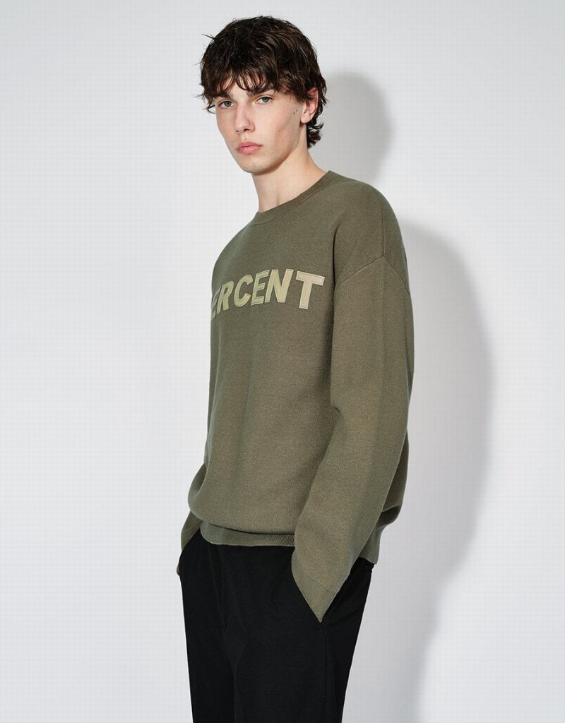 Cardigan Urban Revivo Letter Printed Tricoté Homme Vert | PBJ5478ZM