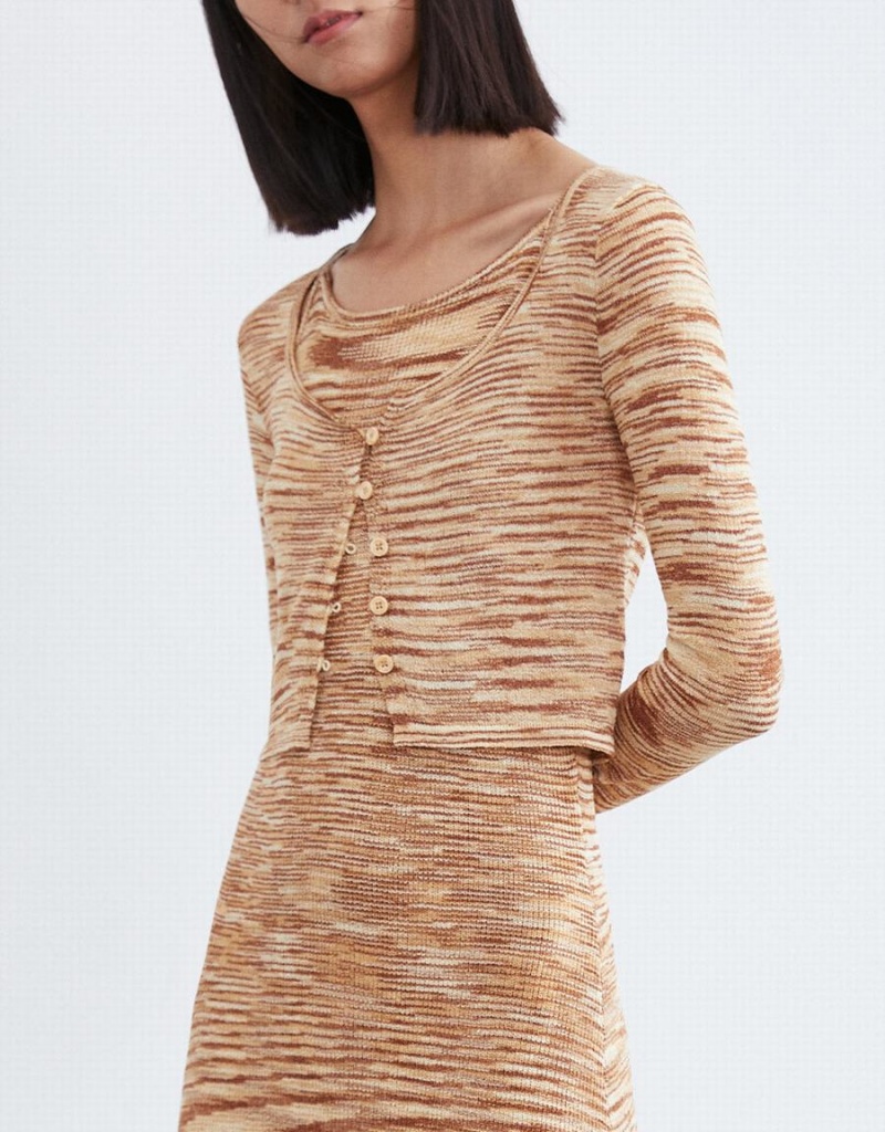 Cardigan Urban Revivo Marled Knit Cropped Femme Kaki | LDT83WU