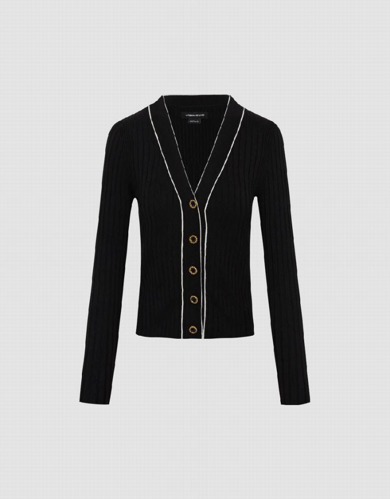Cardigan Urban Revivo Mince V-Neck Tricoté Femme Noir | CTM343PK