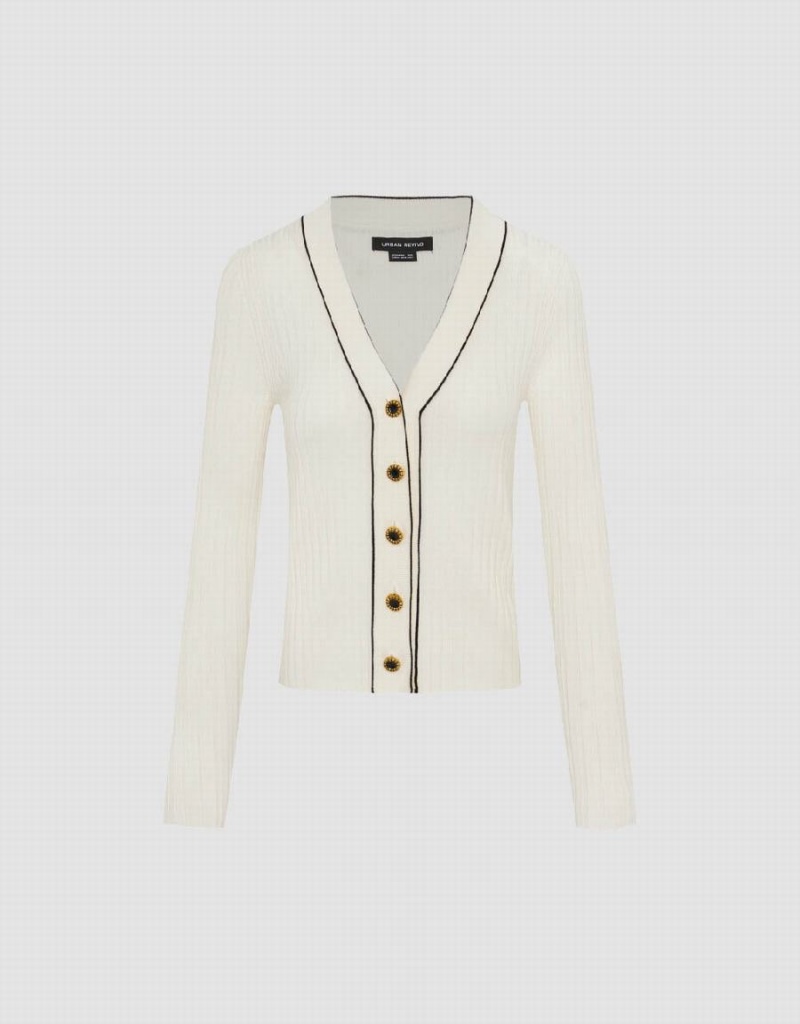 Cardigan Urban Revivo Mince V-Neck Tricoté Femme Blanche | ULE874NJ