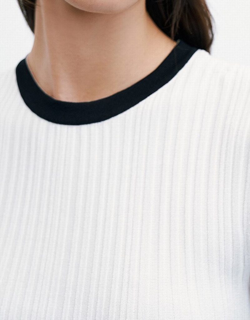Cardigan Urban Revivo Nervuré Knit Fitted Tee Femme Blanche | GDJ7776GE