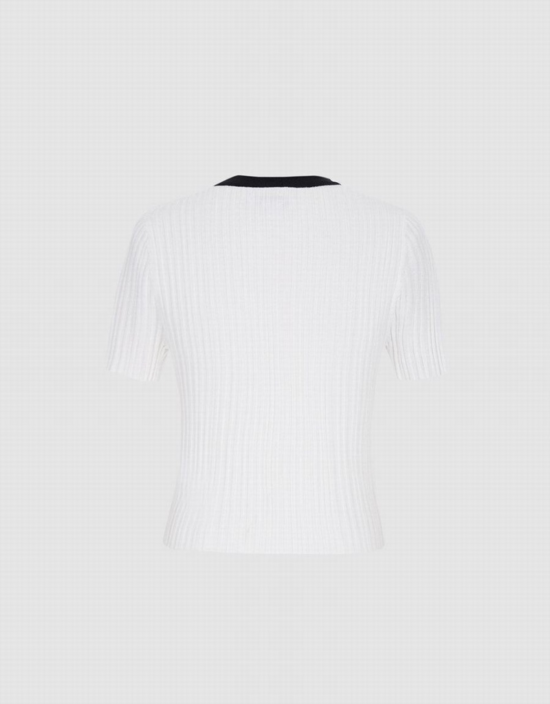 Cardigan Urban Revivo Nervuré Knit Fitted Tee Femme Blanche | GDJ7776GE