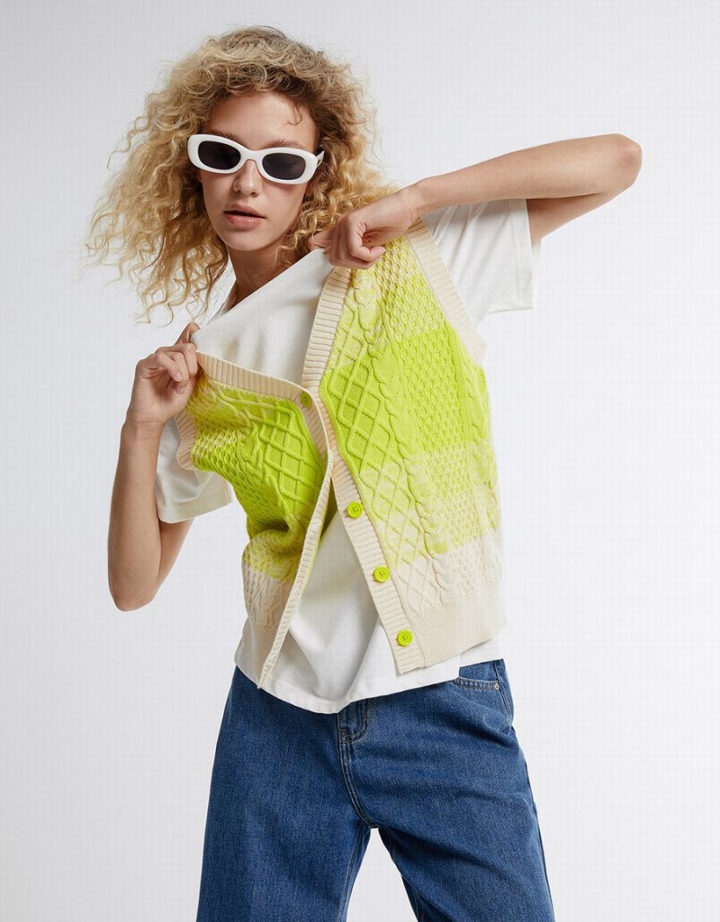 Cardigan Urban Revivo Ombre Sans Manches Femme Vert Blanche | LBL3362GQ