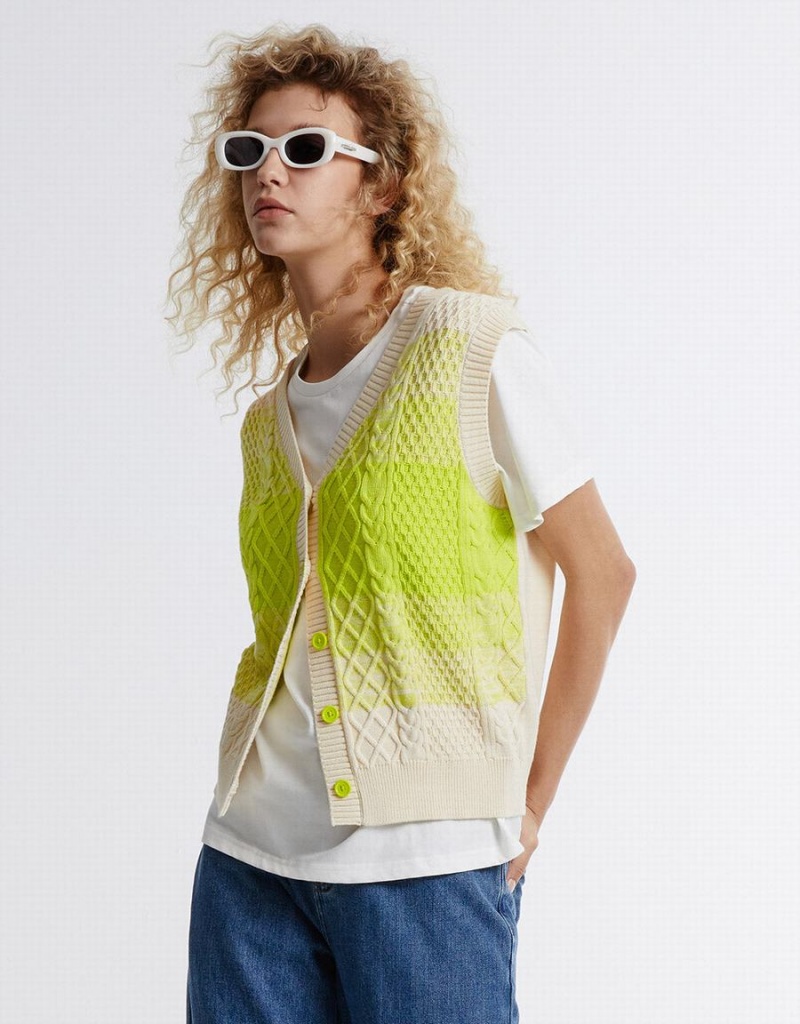 Cardigan Urban Revivo Ombre Sans Manches Femme Vert Blanche | LBL3362GQ