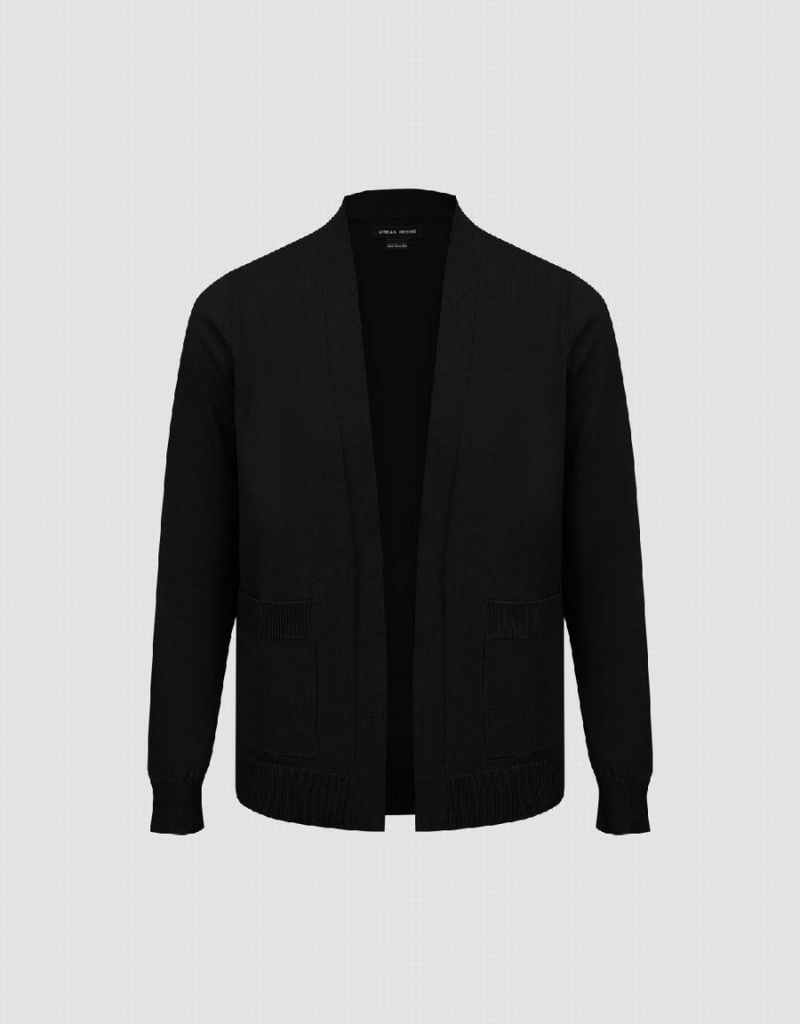 Cardigan Urban Revivo Open Front Droit Tricoté Homme Noir | XOH619XX