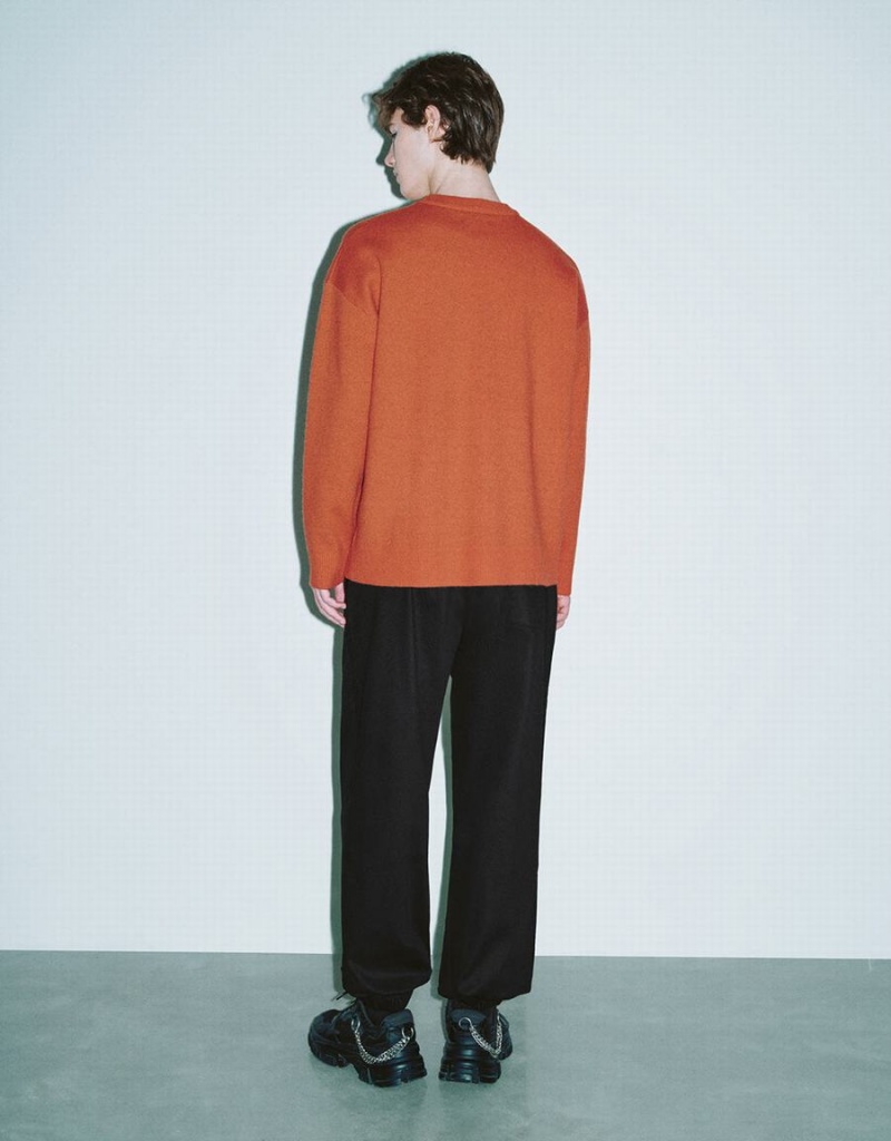 Cardigan Urban Revivo Panda Embroidered Tricoté Homme Orange | VAN5278UM