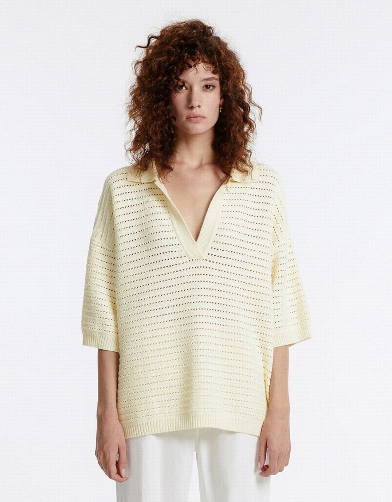 Cardigan Urban Revivo Pointelle Tricoté Top Femme Blanche | TER10046NL