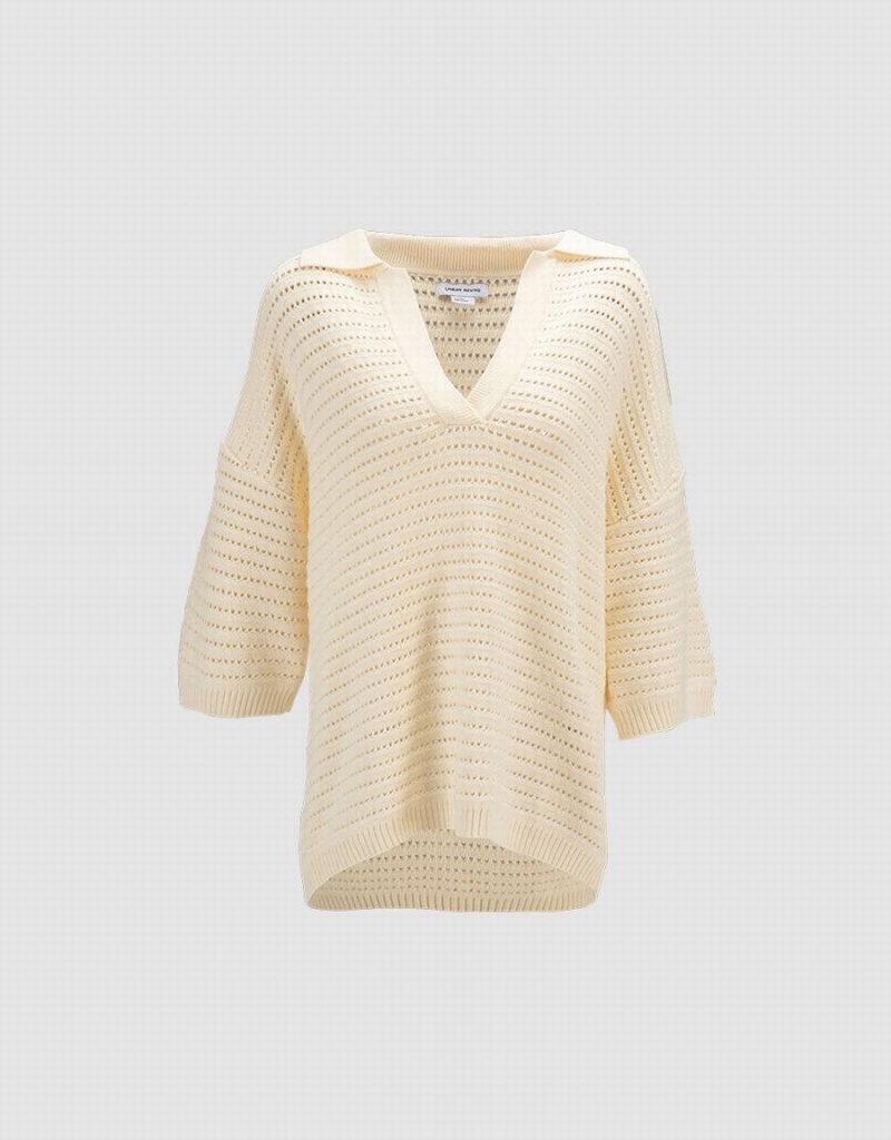 Cardigan Urban Revivo Pointelle Tricoté Top Femme Blanche | TER10046NL