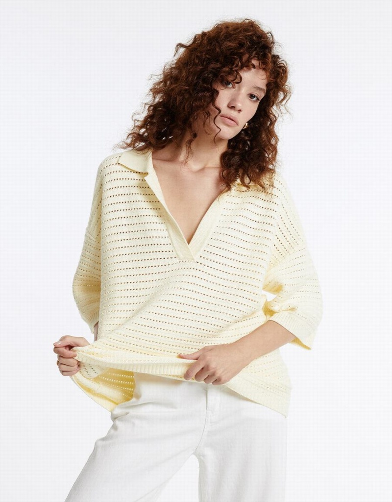 Cardigan Urban Revivo Pointelle Tricoté Top Femme Blanche | TER10046NL