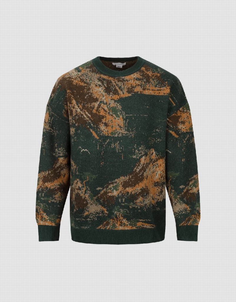 Cardigan Urban Revivo Printed Tricoté Homme Vert | WKR8729XT