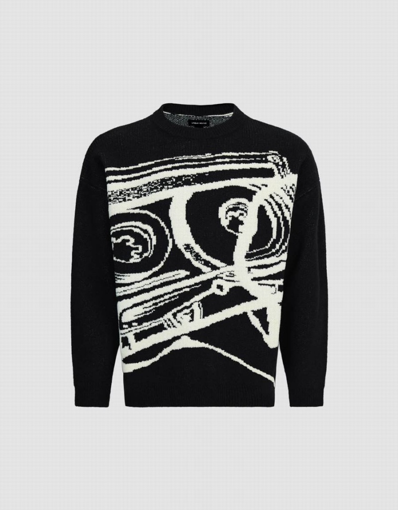 Cardigan Urban Revivo Printed Tricoté Homme Noir | SHS6228PR