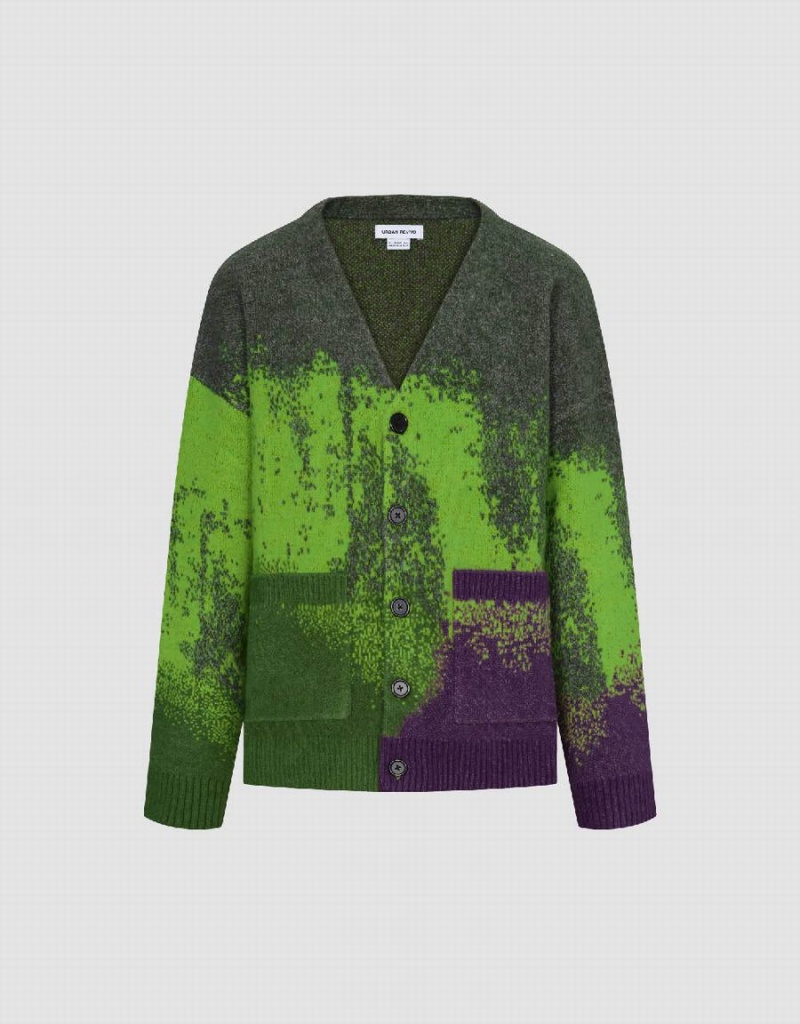 Cardigan Urban Revivo Printed Tricoté Homme Vert Violette | VNB4323LG