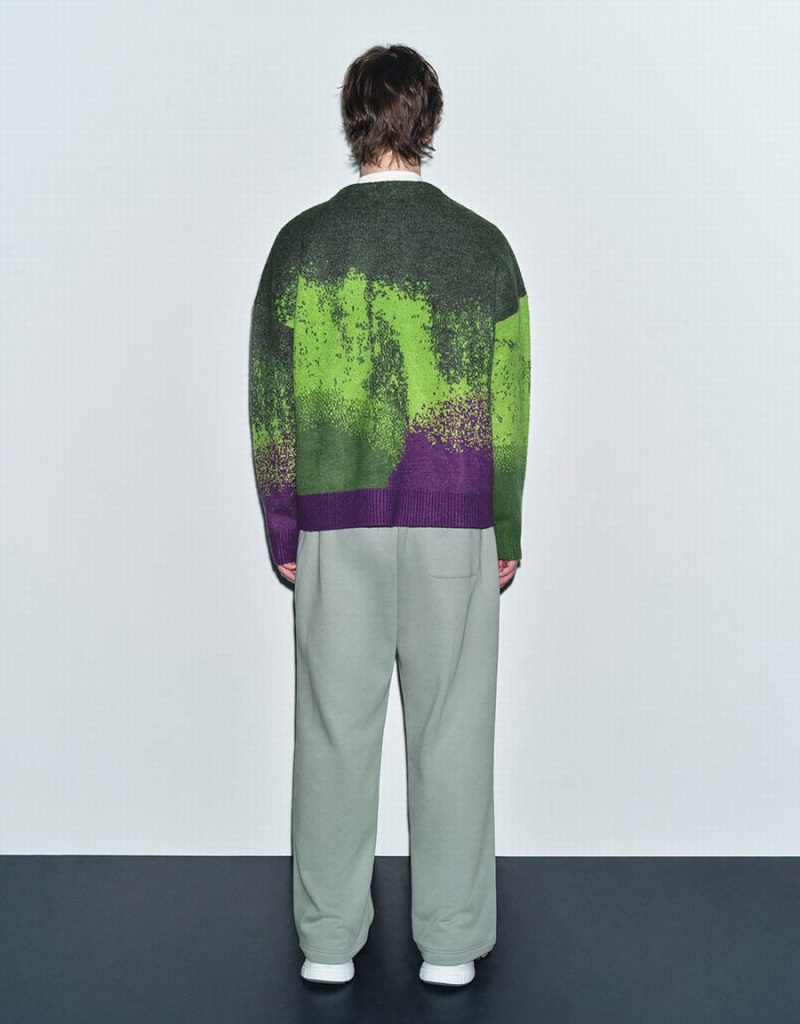 Cardigan Urban Revivo Printed Tricoté Homme Vert Violette | VNB4323LG