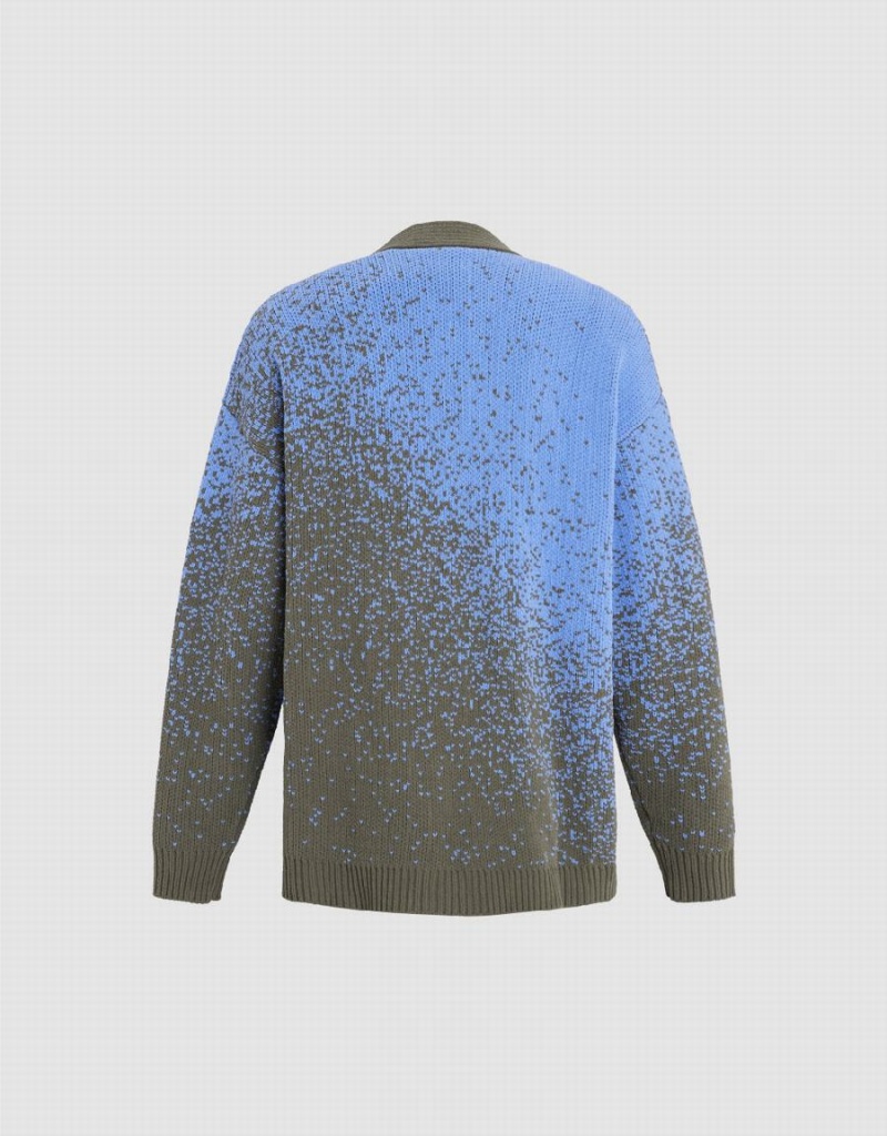 Cardigan Urban Revivo Printed V-Neck Tricoté Homme Bleu Multicolore | QXM3725JL