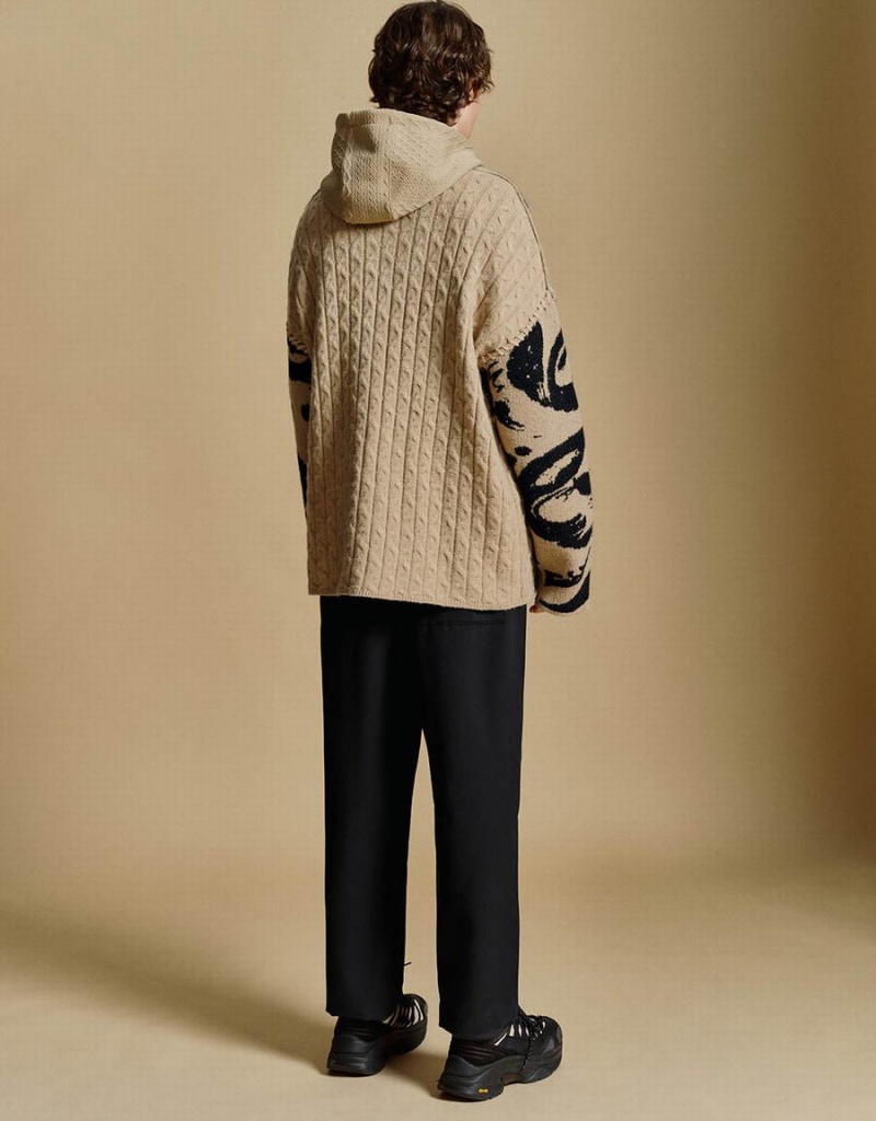 Cardigan Urban Revivo Printed V-Neck Tricoté Homme Marron Noir | RLJ159NZ
