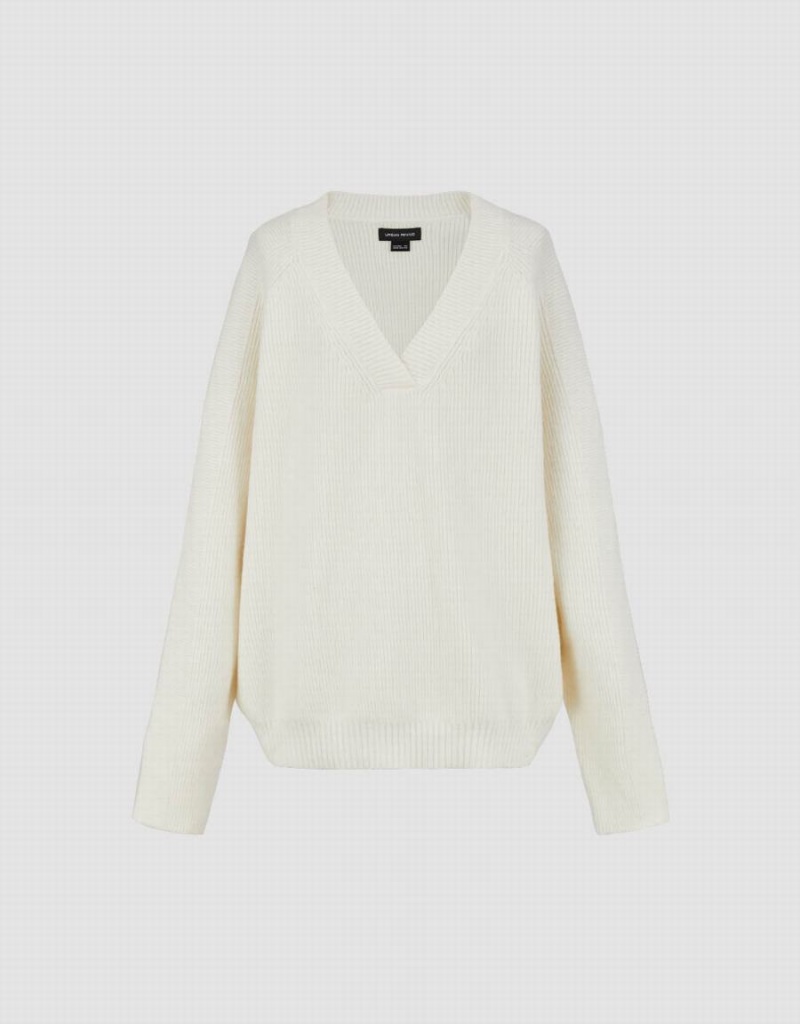 Cardigan Urban Revivo Raglan Sleeve V-Neck Tricoté Femme Blanche | ZXL4157DF