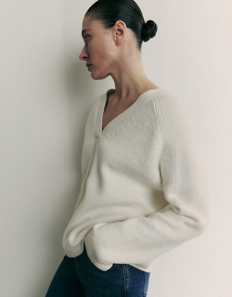 Cardigan Urban Revivo Raglan Sleeve V-Neck Tricoté Femme Blanche | ZXL4157DF