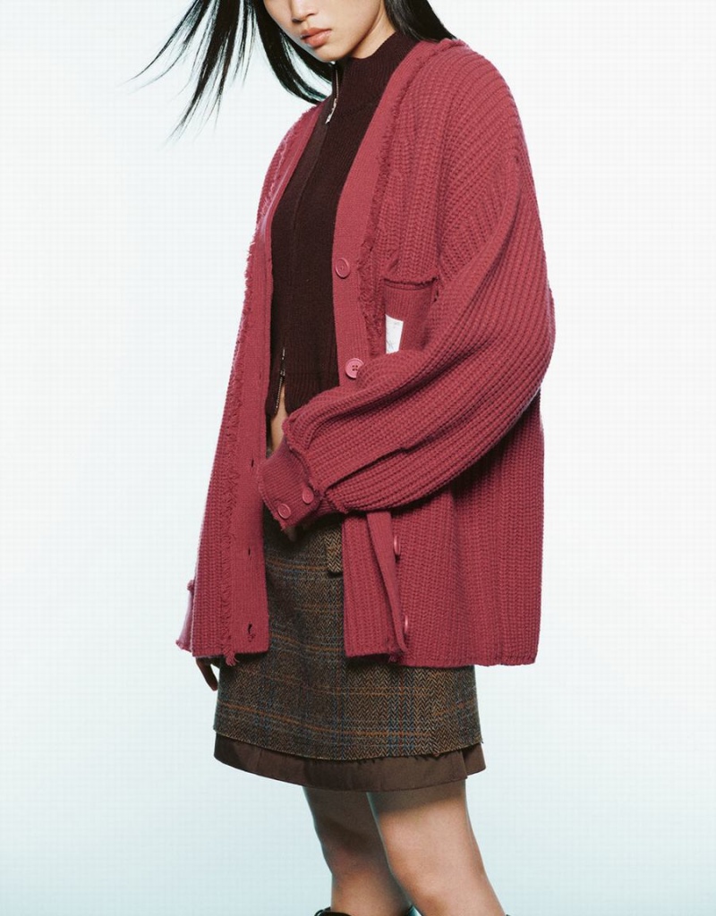 Cardigan Urban Revivo Raw Trim Tricoté Femme Marron Foncé | UZS1453FF
