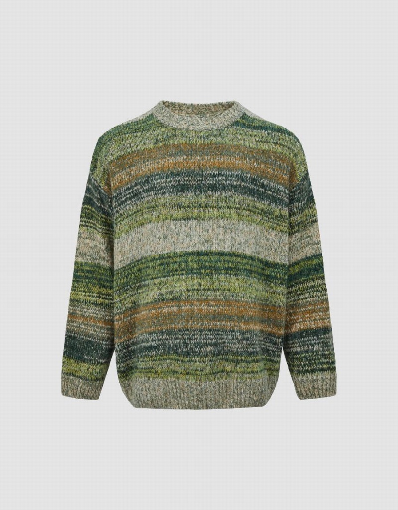 Cardigan Urban Revivo Rayé Crew Neck Tricoté Homme Vert Multicolore | GWB2079HR