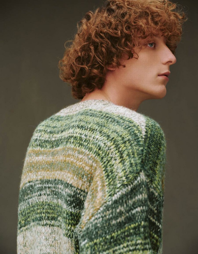Cardigan Urban Revivo Rayé Crew Neck Tricoté Homme Vert Multicolore | GWB2079HR