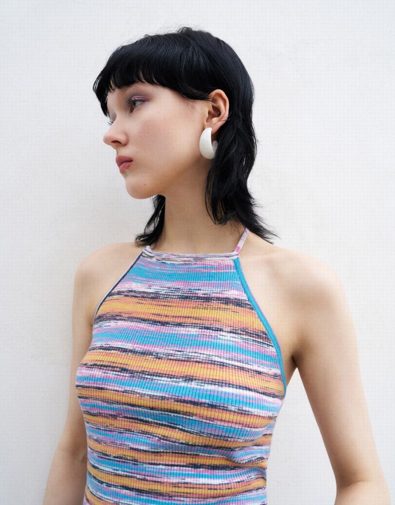 Cardigan Urban Revivo Rayé Crew Neck Tricoté Top Femme Multicolore | CAM5196SR
