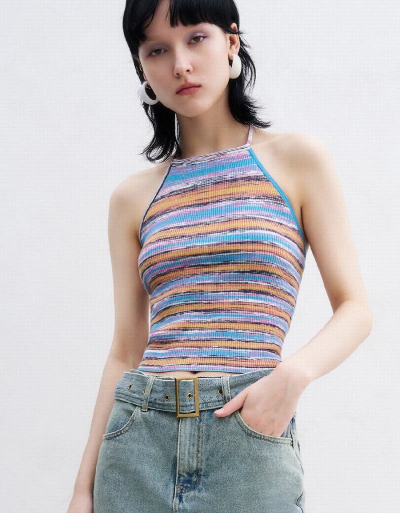 Cardigan Urban Revivo Rayé Crew Neck Tricoté Top Femme Multicolore | CAM5196SR