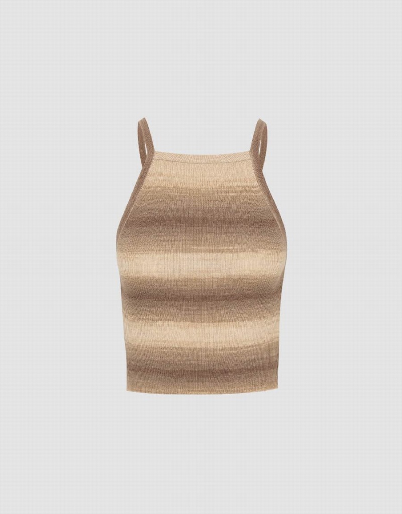 Cardigan Urban Revivo Rayé Halter Neck Tricoté Femme Kaki | PSC5942WJ