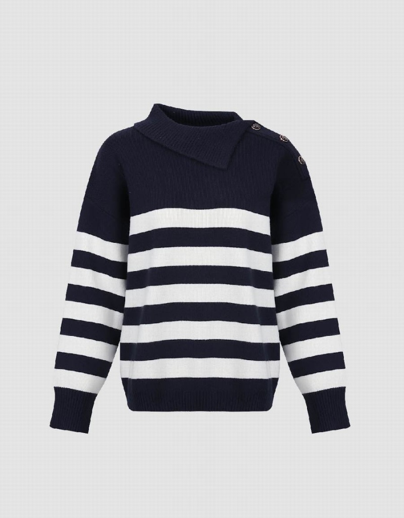 Cardigan Urban Revivo Rayé Tricoté Femme Bleu | UKO2244PZ