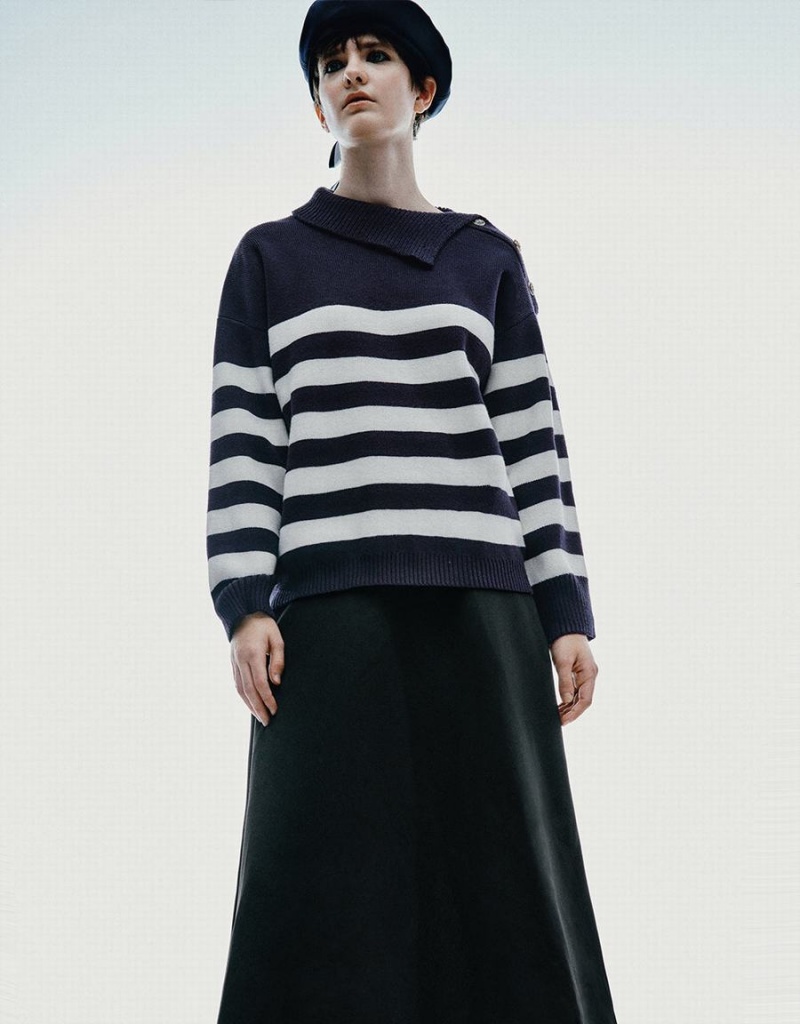 Cardigan Urban Revivo Rayé Tricoté Femme Bleu | UKO2244PZ