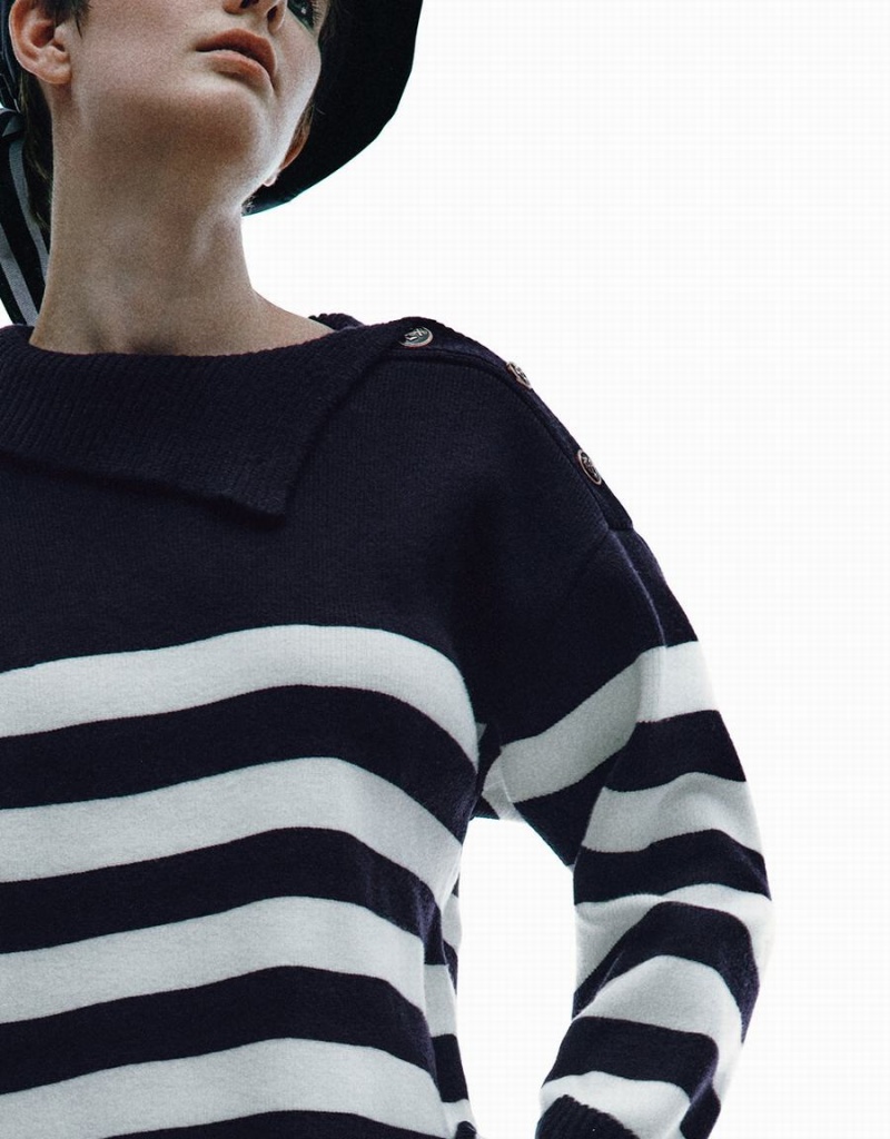 Cardigan Urban Revivo Rayé Tricoté Femme Bleu | UKO2244PZ