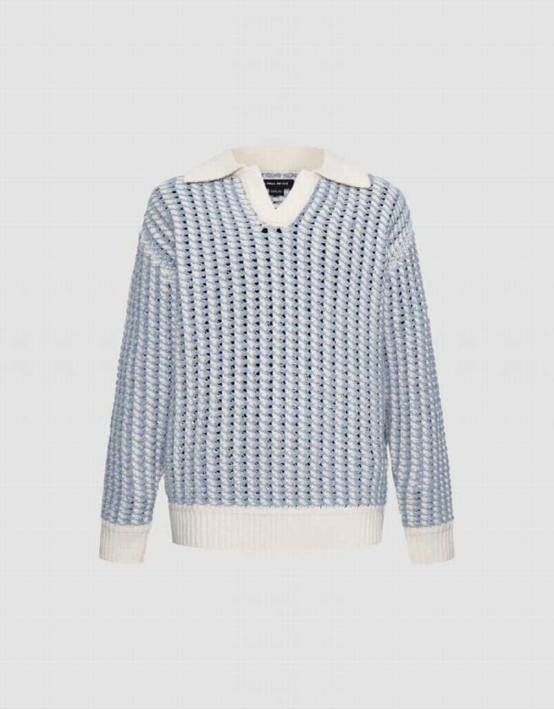 Cardigan Urban Revivo Rayé Two Toned Tricoté Homme Bleu Clair | JZF457MW