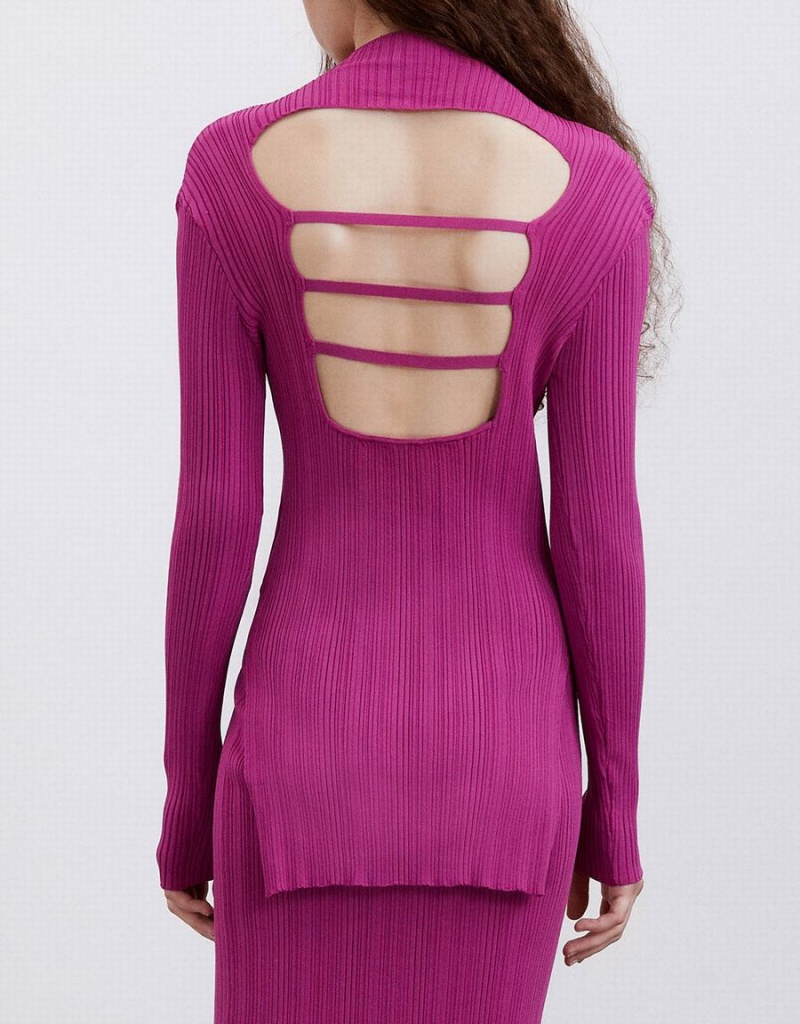 Cardigan Urban Revivo Rib Knit Top Femme Violette | ZWQ2163AS