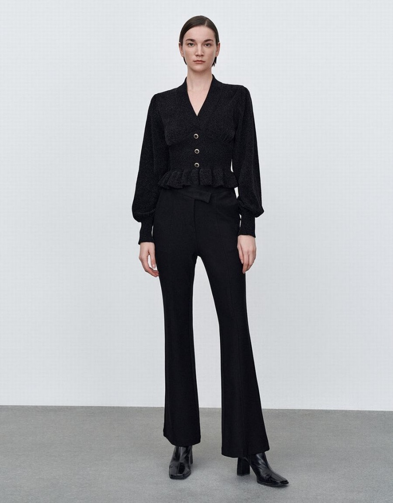Cardigan Urban Revivo Ruffle Tricoté Top Femme Noir | COB7352OW