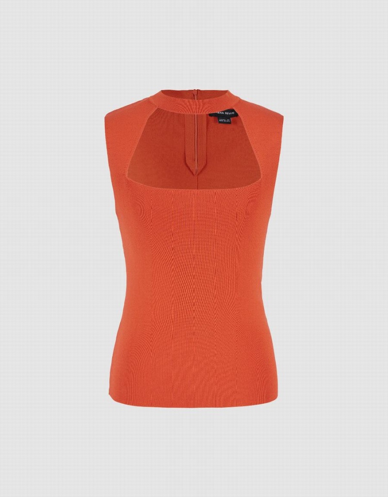 Cardigan Urban Revivo Sans Manches Keyhole Neck Tricoté Femme Orange | NJX4587VH